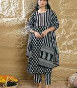 Women Ethnic Motifs Printed Thread Work Pure Cotton Kurta with Trousers & Dupatta