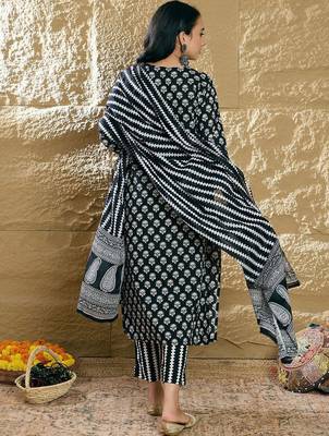 Women Ethnic Motifs Printed Thread Work Pure Cotton Kurta with Trousers & Dupatta 6