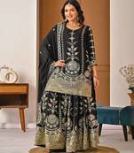 Black sequin And Embroidery Work Silk Blend Salwar Suit
