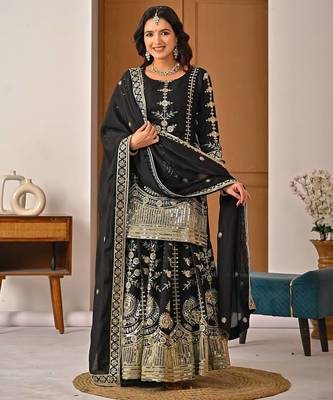 Black sequin And Embroidery Work Silk Blend Salwar Suit 2