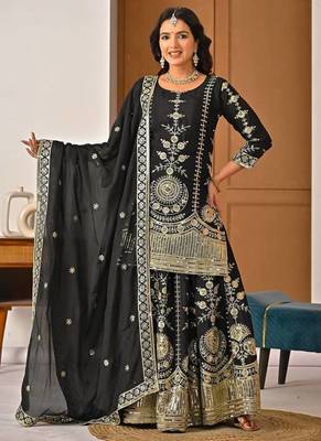 Black sequin And Embroidery Work Silk Blend Salwar Suit 3