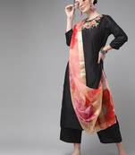 Classic Black And Peach Embroidered Kurta Set