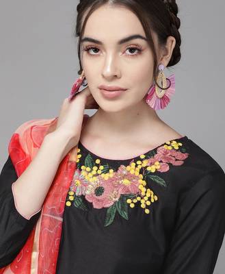 Classic Black And Peach Embroidered Kurta Set 2