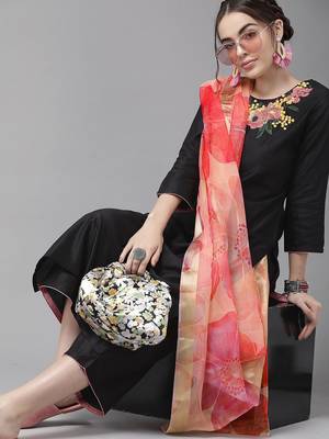 Classic Black And Peach Embroidered Kurta Set 3