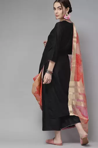 Classic Black And Peach Embroidered Kurta Set