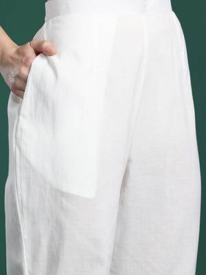 Floral Printed Sequinned Linen Kurta with Trousers & With Dupatta 3