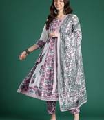 Women Floral Printed  Cotton Kurta with Trousers & With Dupatta