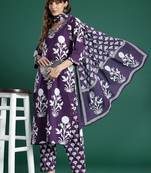 Floral Printed Mirror Work Pure Cotton Kurta with Trousers & With Dupatta