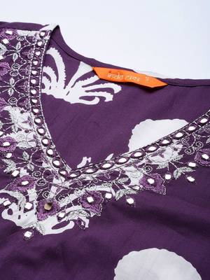 Floral Printed Mirror Work Pure Cotton Kurta with Trousers & With Dupatta 2