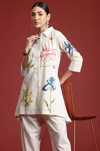 Floral Printed Pure Cotton Kurti with Trousers
