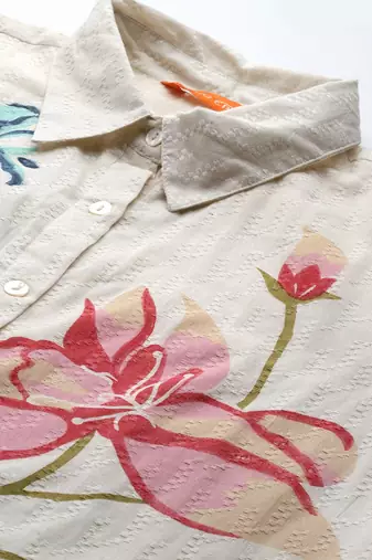 Floral Printed Pure Cotton Kurti with Trousers
