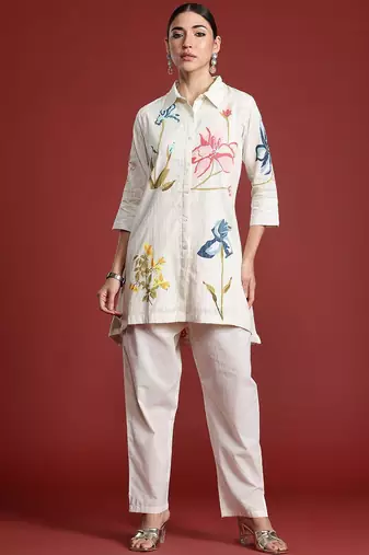 Floral Printed Pure Cotton Kurti with Trousers