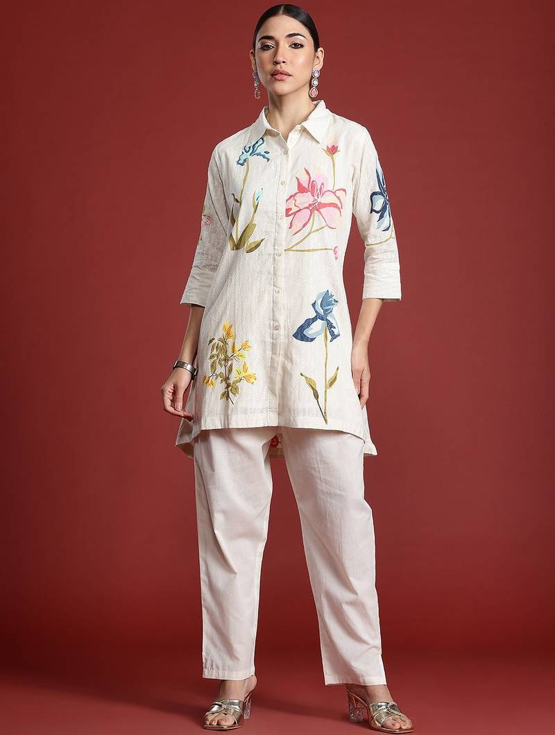 Floral Printed Pure Cotton Kurti with Trousers