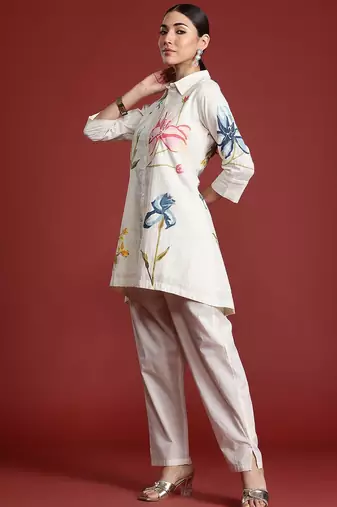Floral Printed Pure Cotton Kurti with Trousers