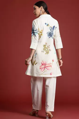 Floral Printed Pure Cotton Kurti with Trousers