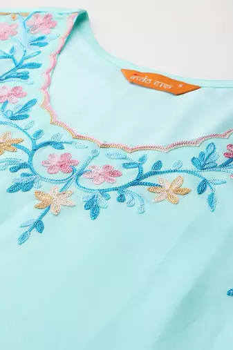 Floral Embroidered Thread Work Kurta with Trousers & With Dupatta