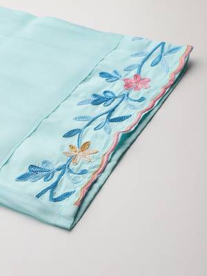Floral Embroidered Thread Work Kurta with Trousers & With Dupatta 8