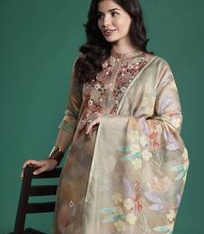Floral Printed Thread Work Chanderi Silk Kurta with Trousers & With Dupatta