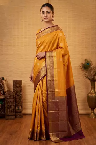 Golden and purple soft silk saree with blouse