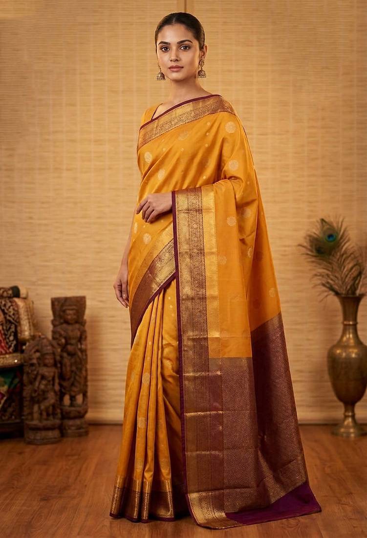 Golden and purple soft silk saree with blouse
