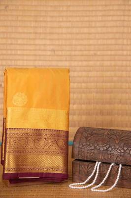 Golden and purple soft silk saree with blouse 2