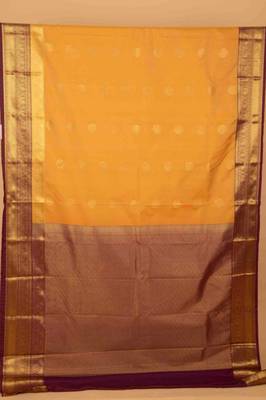 Golden and purple soft silk saree with blouse 3