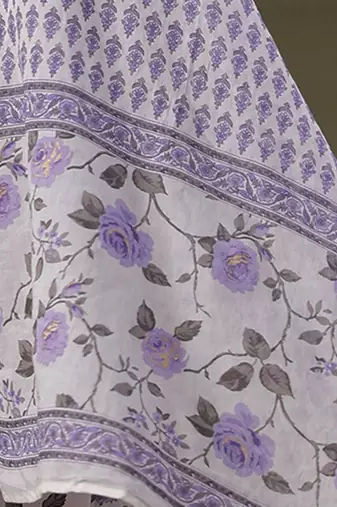 Round Neck Floral Printed Empire Sequinned Cotton Kurta with Trouser & Dupatta