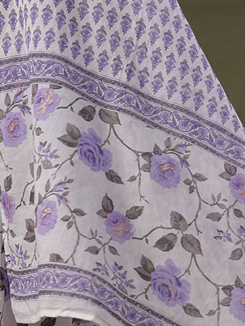 Round Neck Floral Printed Empire Sequinned Cotton Kurta with Trouser & Dupatta