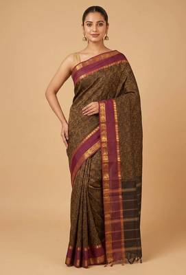 Black and magenta kanchi cotton saree with blouse 1