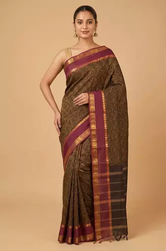 Black and magenta kanchi cotton saree with blouse