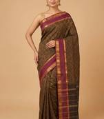 Black and magenta kanchi cotton saree with blouse