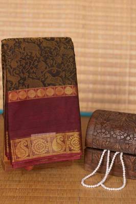 Black and magenta kanchi cotton saree with blouse 2