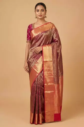 Red and maroon bridal silk saree with blouse