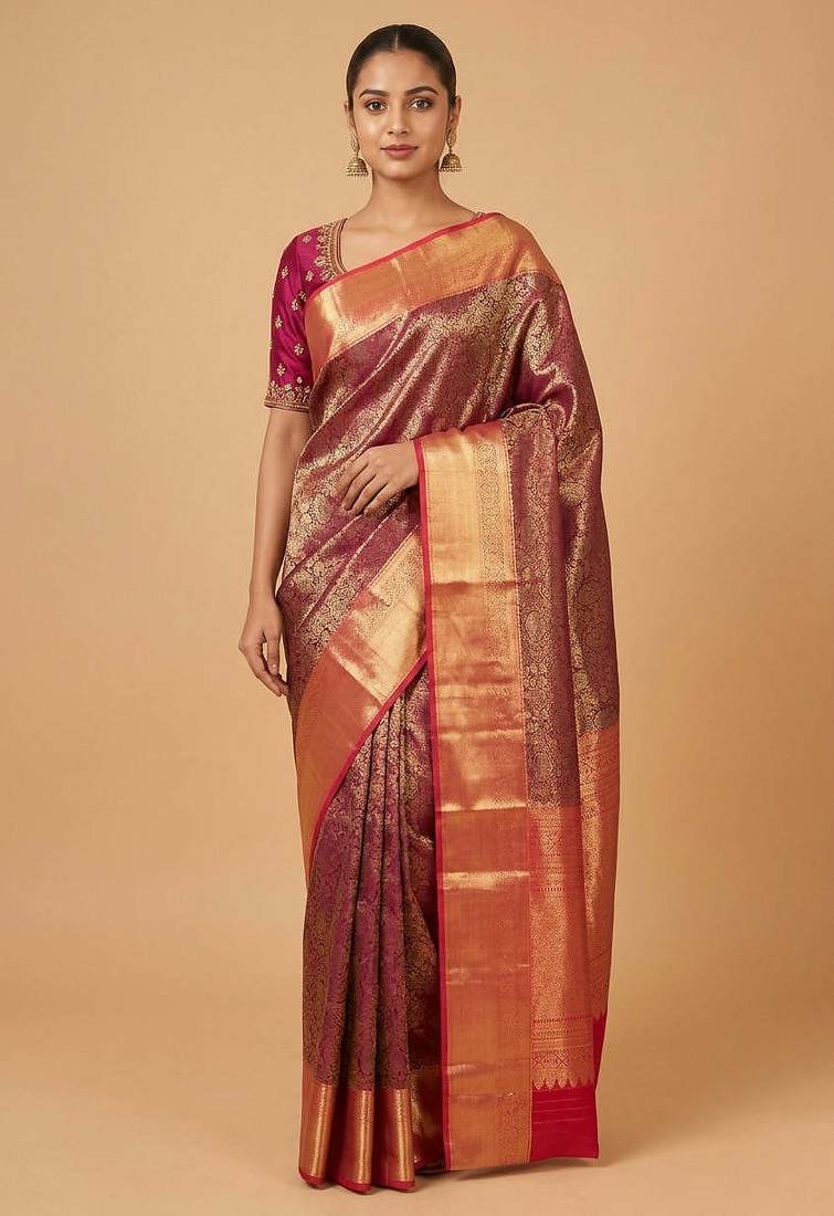 Red and maroon bridal silk saree with blouse