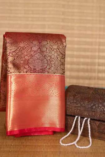 Red and maroon bridal silk saree with blouse