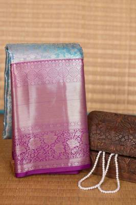 Pastel blue and purple tissue silk saree with blouse 2