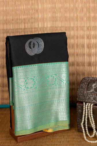 Black and green semi silk saree with blouse