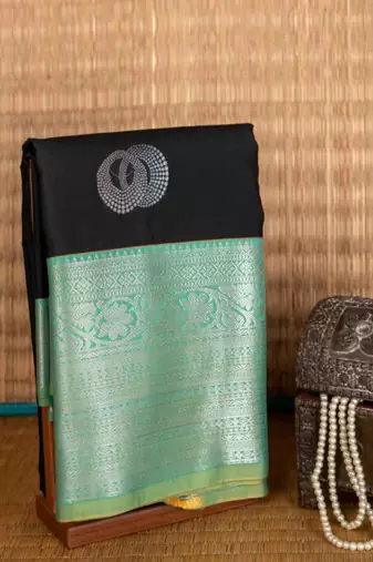 Black and green semi silk saree with blouse