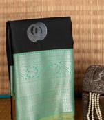 Black and green semi silk saree with blouse