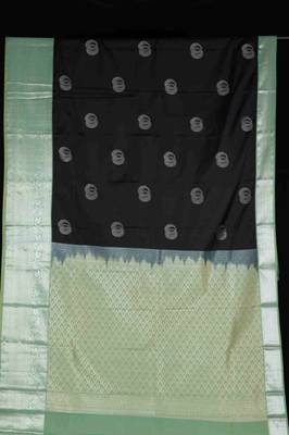 Black and green semi silk saree with blouse 2