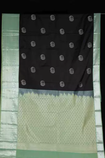 Black and green semi silk saree with blouse