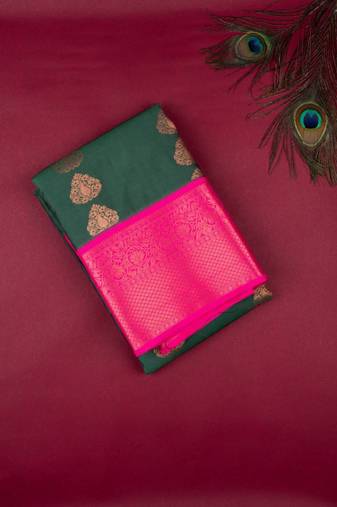 Green and pink semi silk saree with blouse