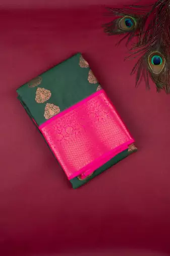 Green and pink semi silk saree with blouse