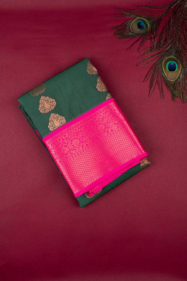 Green and pink semi silk saree with blouse