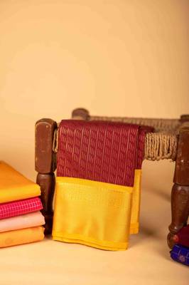 Maroon and yellow semi silk saree with blouse 1