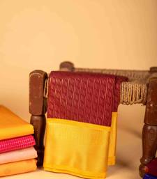 Maroon and yellow semi silk saree with blouse