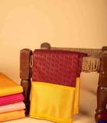 Maroon and yellow semi silk saree with blouse