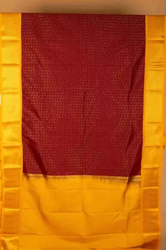 Maroon and yellow semi silk saree with blouse