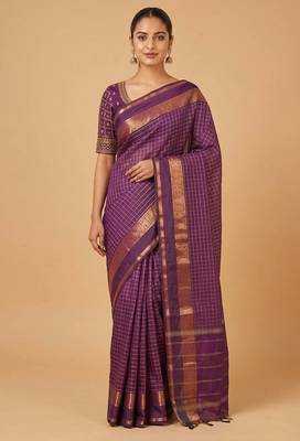 Purple muthu kattam kanchi cotton saree with blouse 1