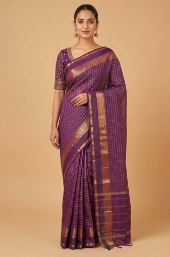 Purple muthu kattam kanchi cotton saree with blouse